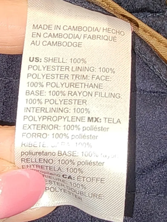 Chico's Size 2 12/14 Quilted Navy Barn Jacket with Brown LeatherTrim - Picture 5 of 10